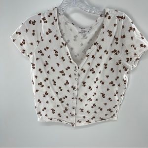 Hollister White Floral Button Top